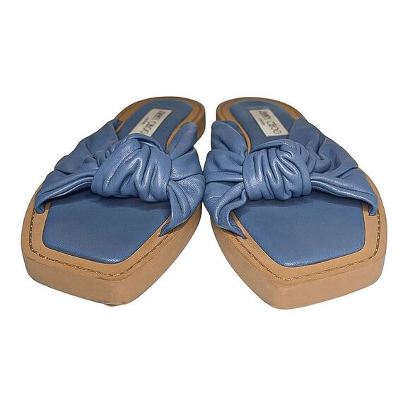 Jimmy Choo Tropica Blue Leather Flat Sandals EU 38 Slip On Square Toe Slide - Picture 4 of 9